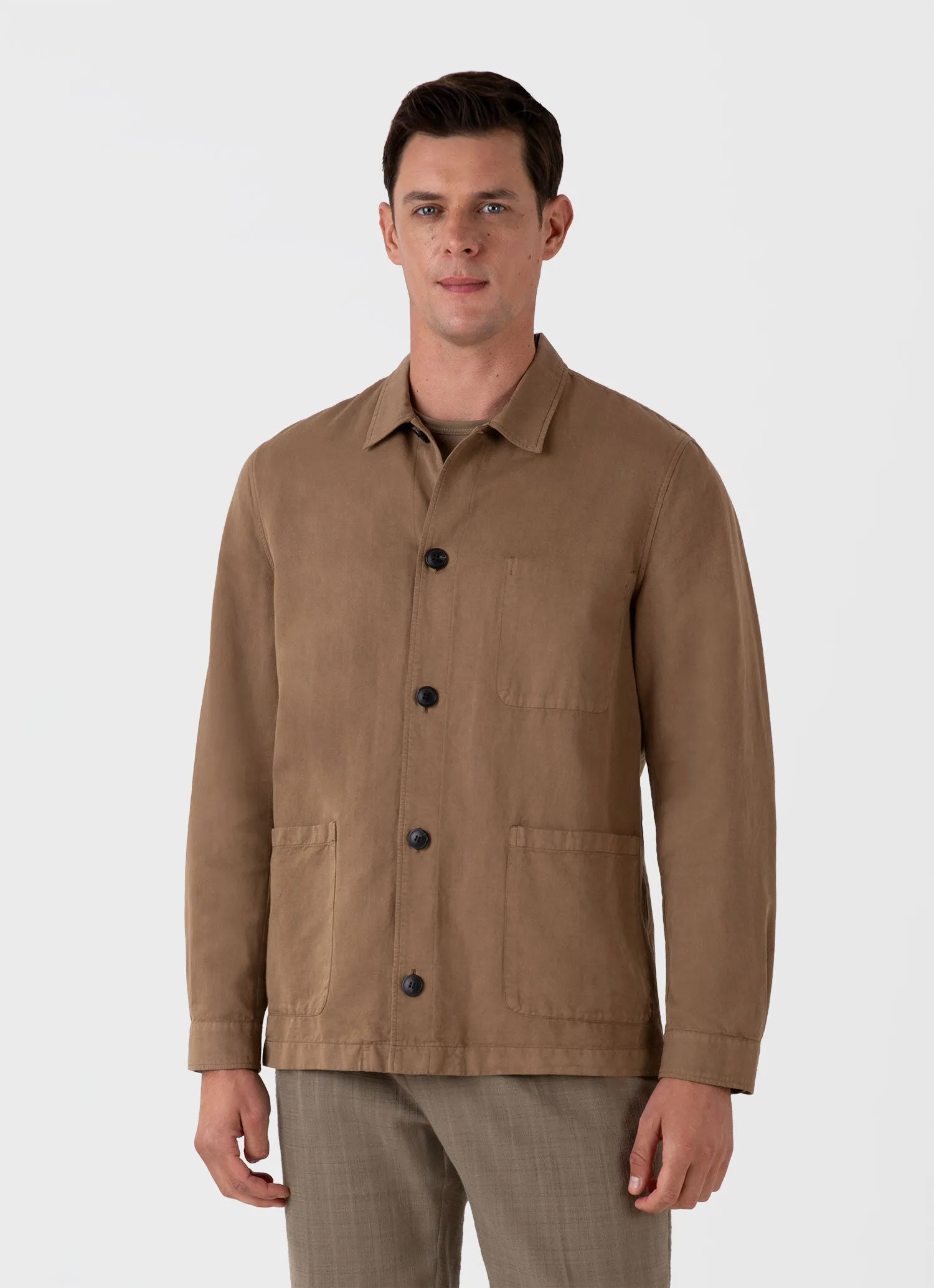Men's Cotton Linen Twin Pocket Jacket in Dark Tan sold by Sunspel product image thumbnail 2