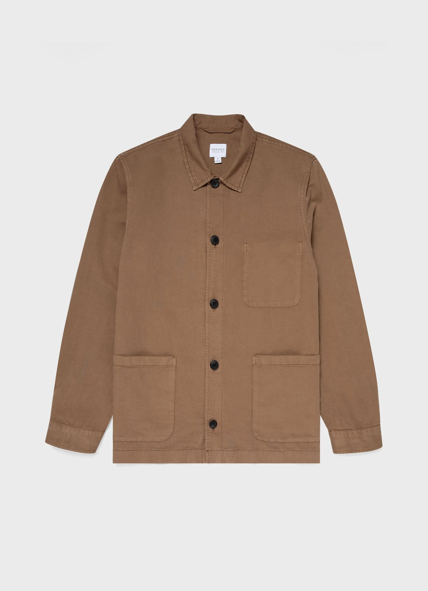 Men's Cotton Linen Twin Pocket Jacket in Dark Tan sold by Sunspel