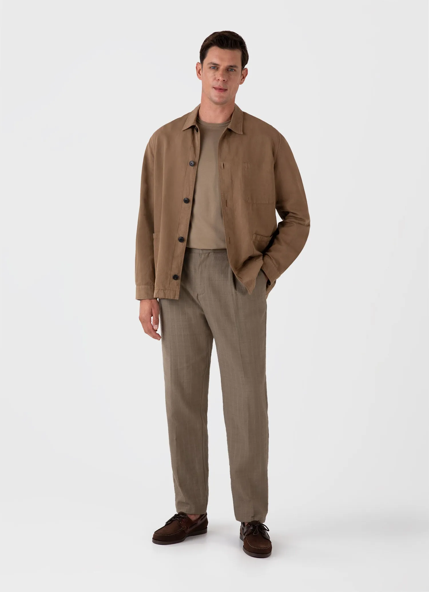 Men's Cotton Linen Twin Pocket Jacket in Dark Tan sold by Sunspel product image thumbnail 3