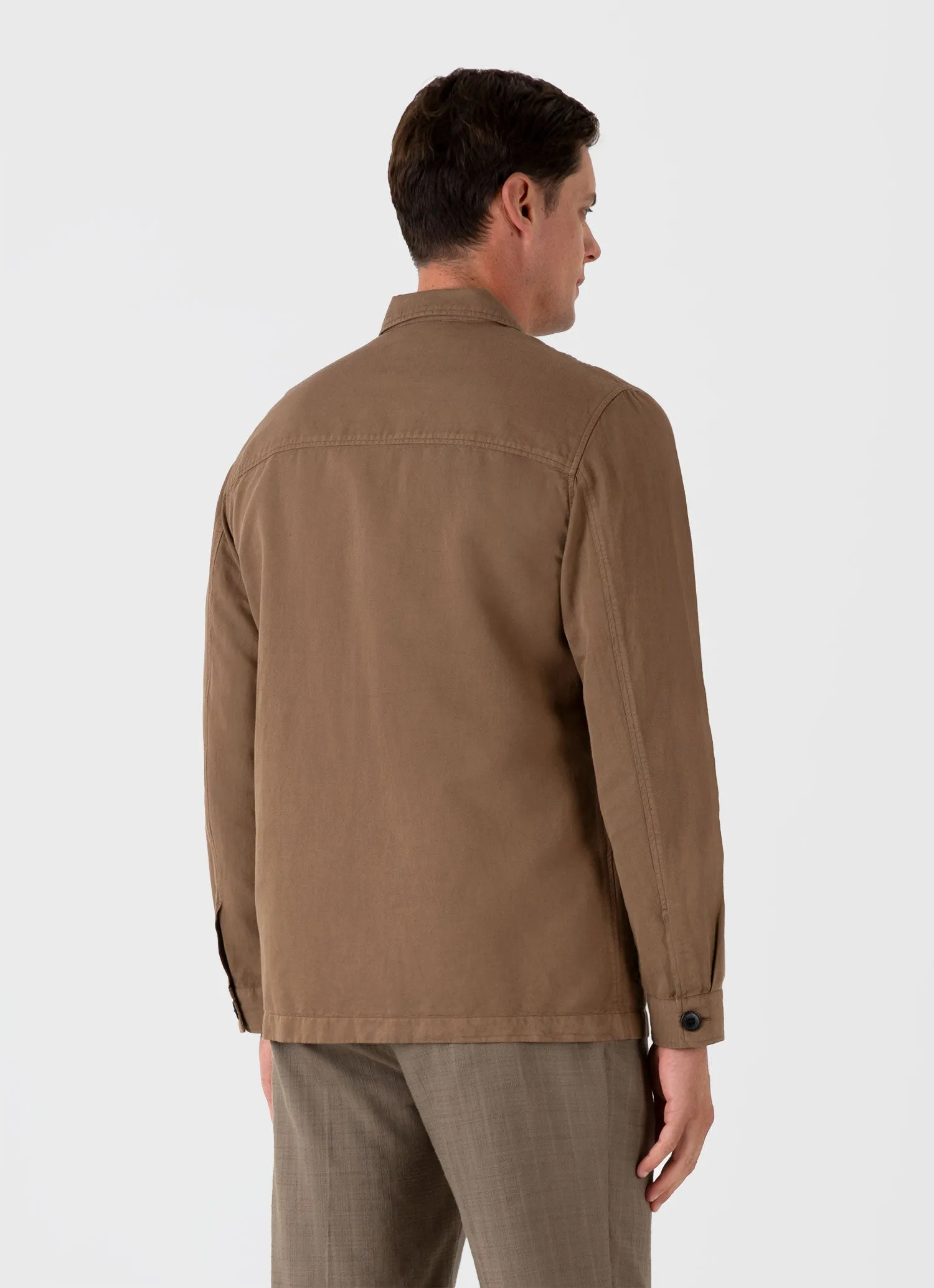 Men's Cotton Linen Twin Pocket Jacket in Dark Tan sold by Sunspel product image thumbnail 4