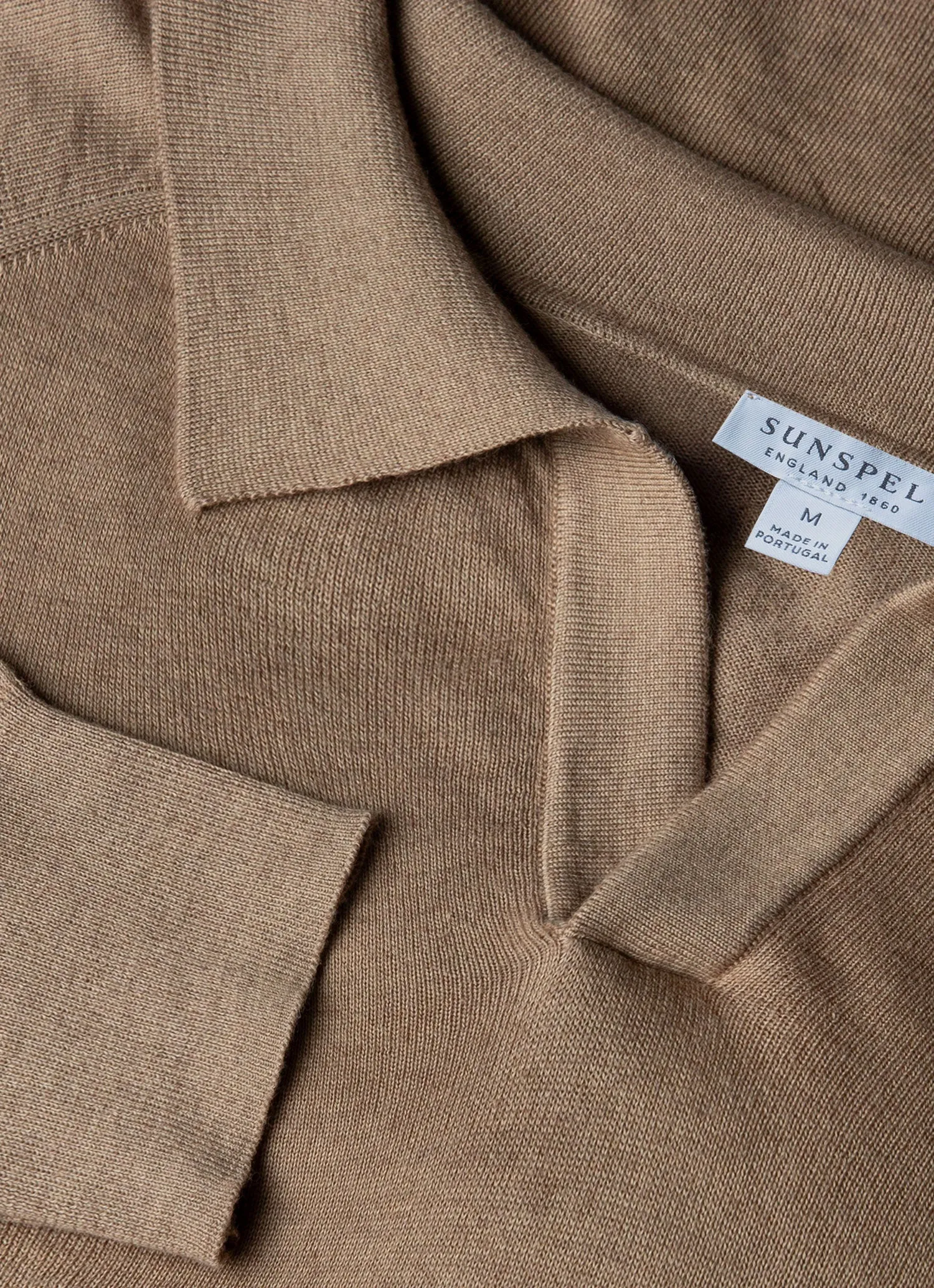 Men's Sea Island Cashmere Polo Shirt in Oat sold by Sunspel product image thumbnail 4