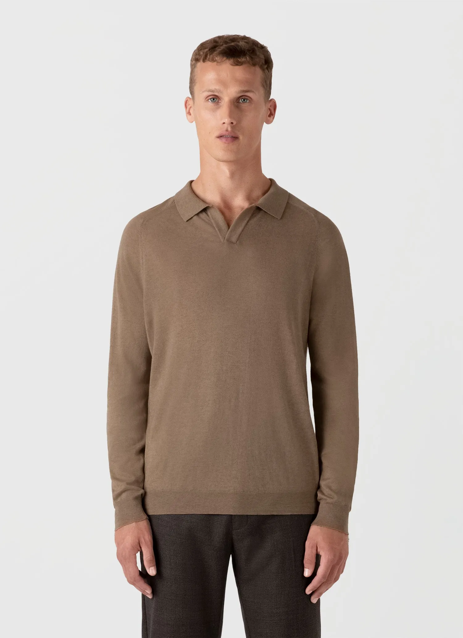 Men's Sea Island Cashmere Polo Shirt in Oat sold by Sunspel product image thumbnail 2