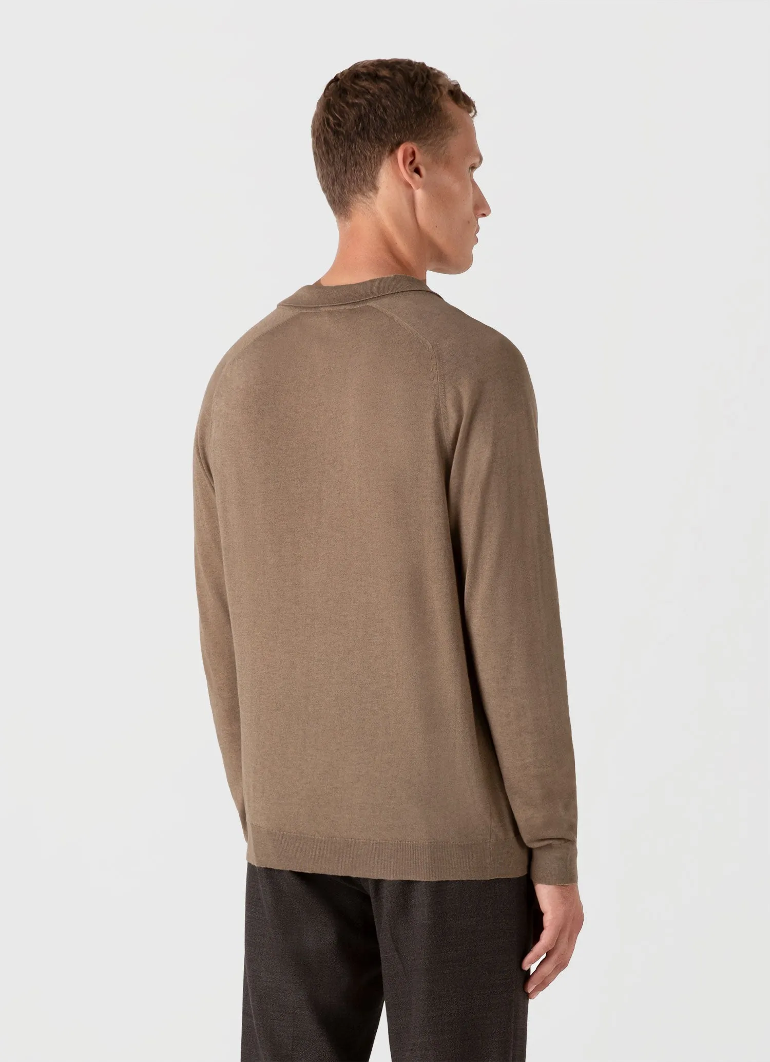 Men's Sea Island Cashmere Polo Shirt in Oat sold by Sunspel product image thumbnail 5