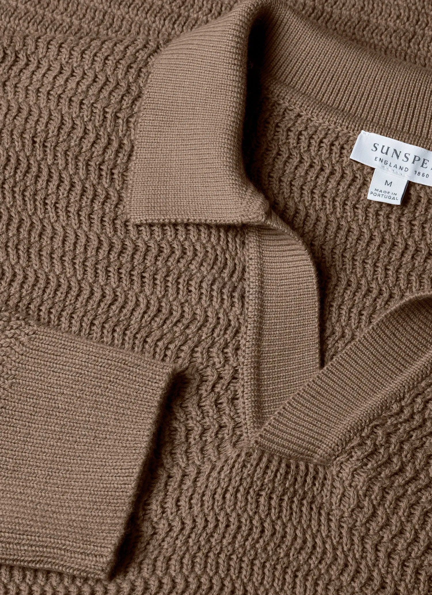 Men's Long Sleeve Textured Cotton Polo Shirt in Dark Stone sold by Sunspel product image thumbnail 4