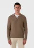 Men's Long Sleeve Textured Cotton Polo Shirt in Dark Stone sold by Sunspel