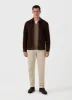 Men's Long Sleeve Textured Cotton Polo Shirt in Dark Stone sold by Sunspel