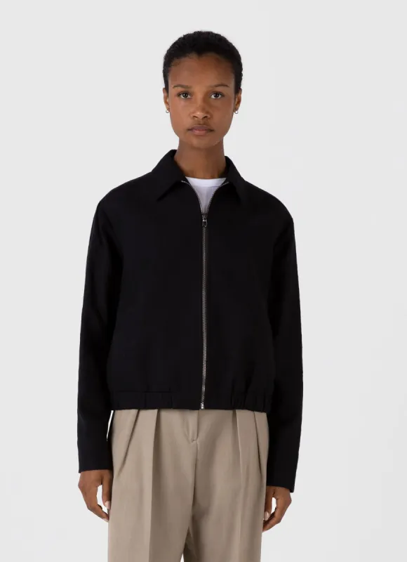 Women's Cotton Raffia Bomber Jacket in Black sold by Sunspel