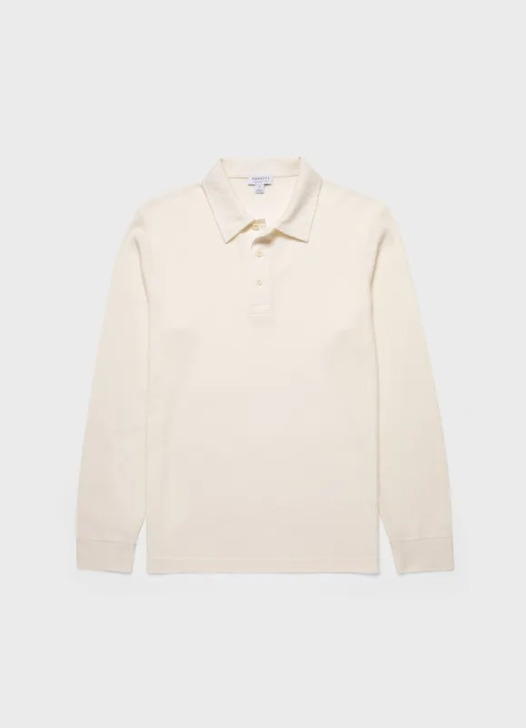 Men's Long Sleeve Waffle Polo Shirt in Ecru sold by Sunspel