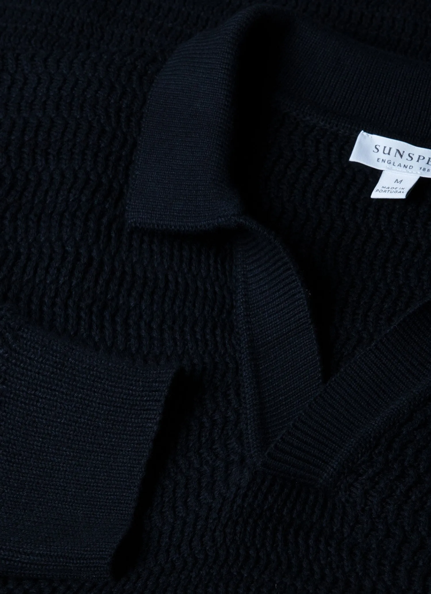 Men's Long Sleeve Textured Cotton Polo Shirt in Navy sold by Sunspel product image thumbnail 4