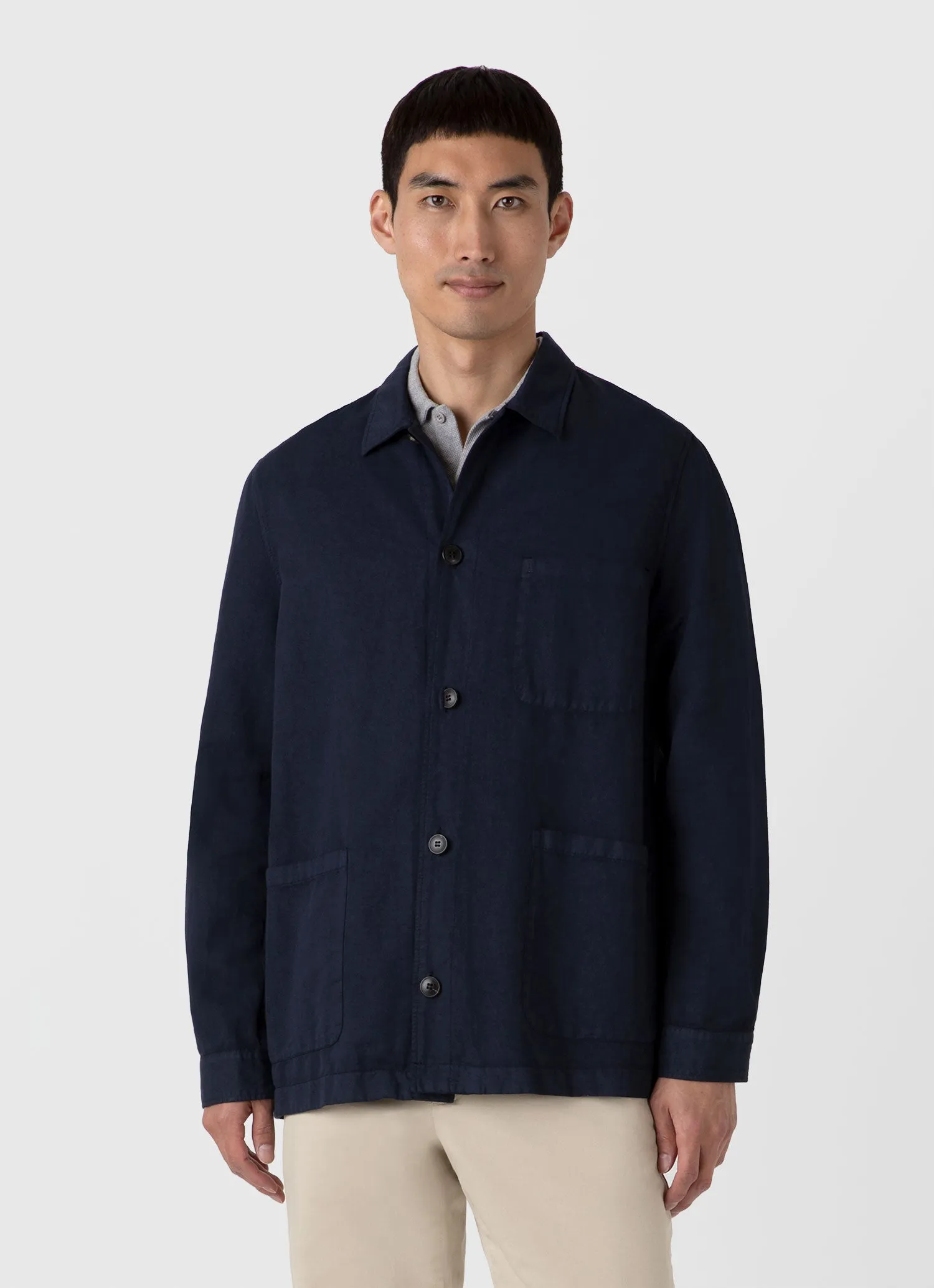 Men's Cotton Linen Twin Pocket Jacket in Navy sold by Sunspel product image thumbnail 3