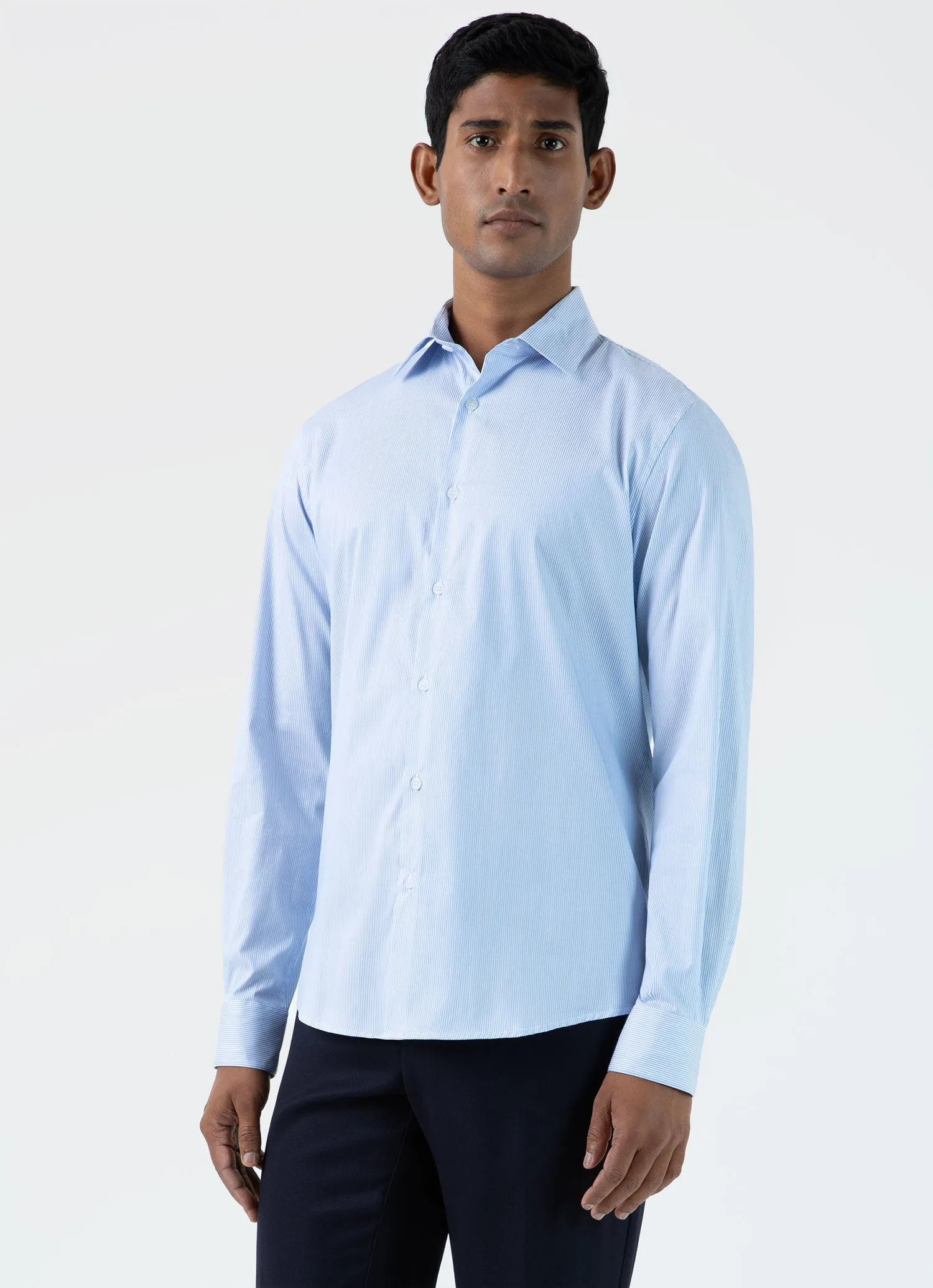 Men's Cotton Stretch Shirt in Light Blue/White sold by Sunspel product image thumbnail 2