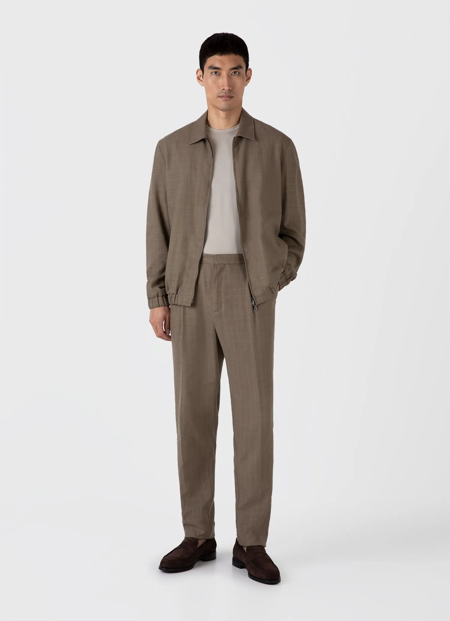 Men's Cotton Raffia Pleat Trouser in Dark Stone sold by Sunspel product image thumbnail 2