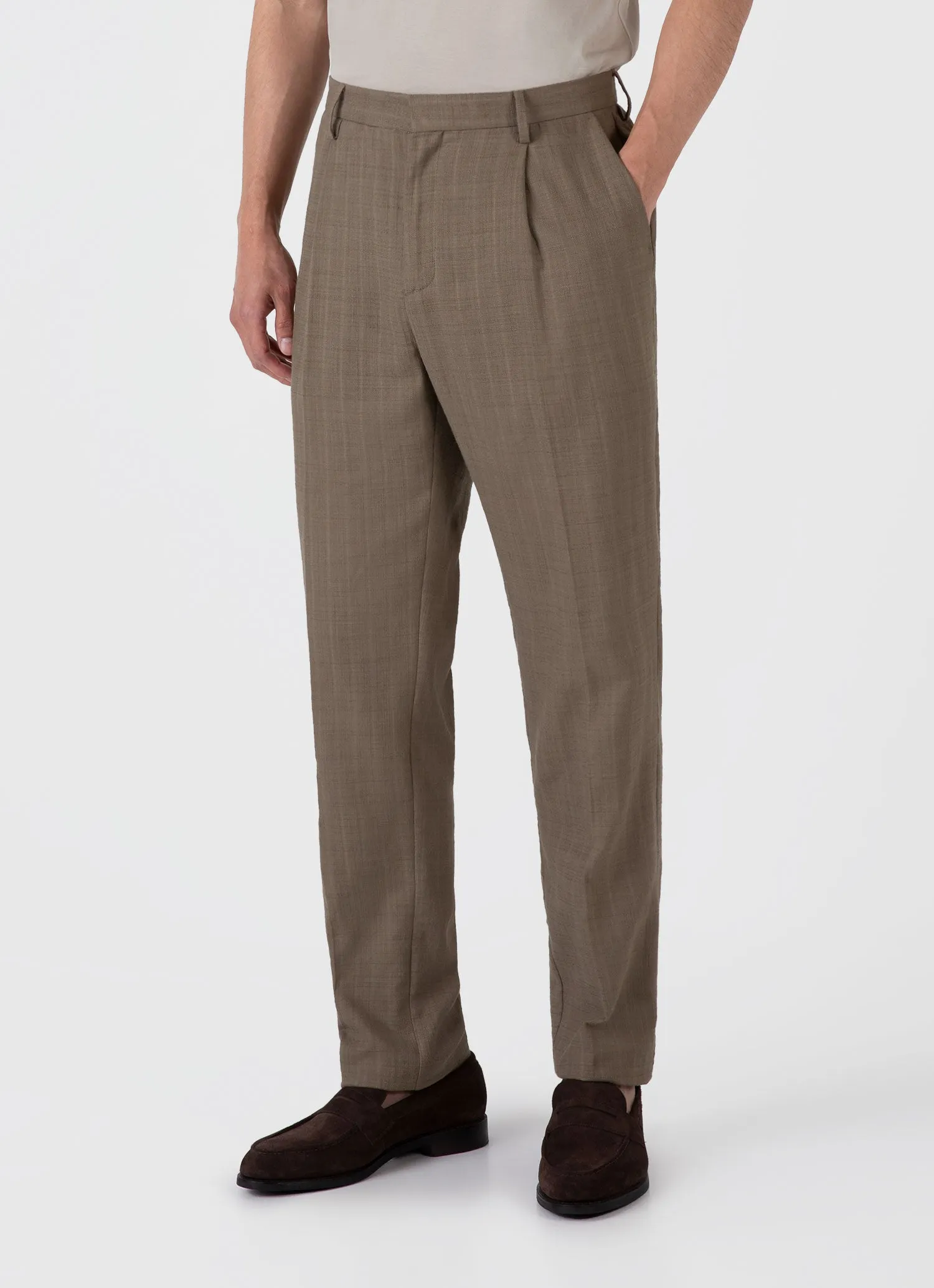 Men's Cotton Raffia Pleat Trouser in Dark Stone sold by Sunspel product image thumbnail 3