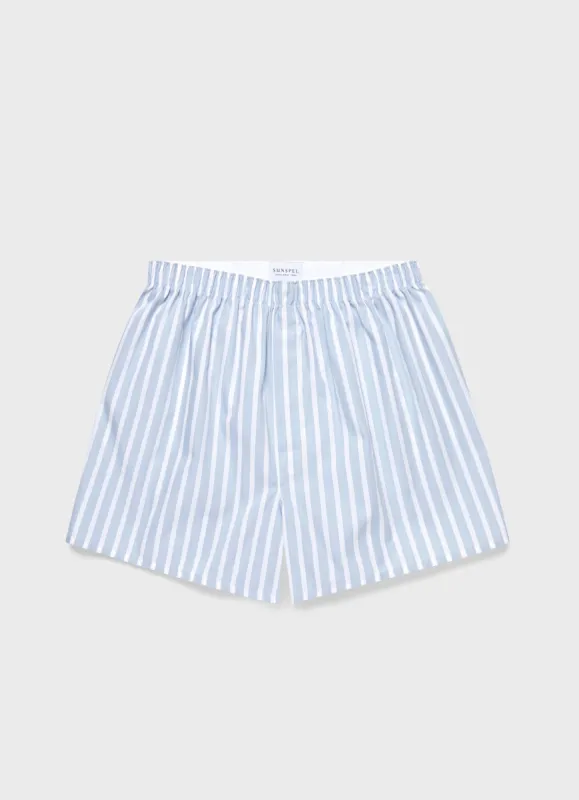Men's Classic Boxer Shorts in Sky Blue/White sold by Sunspel