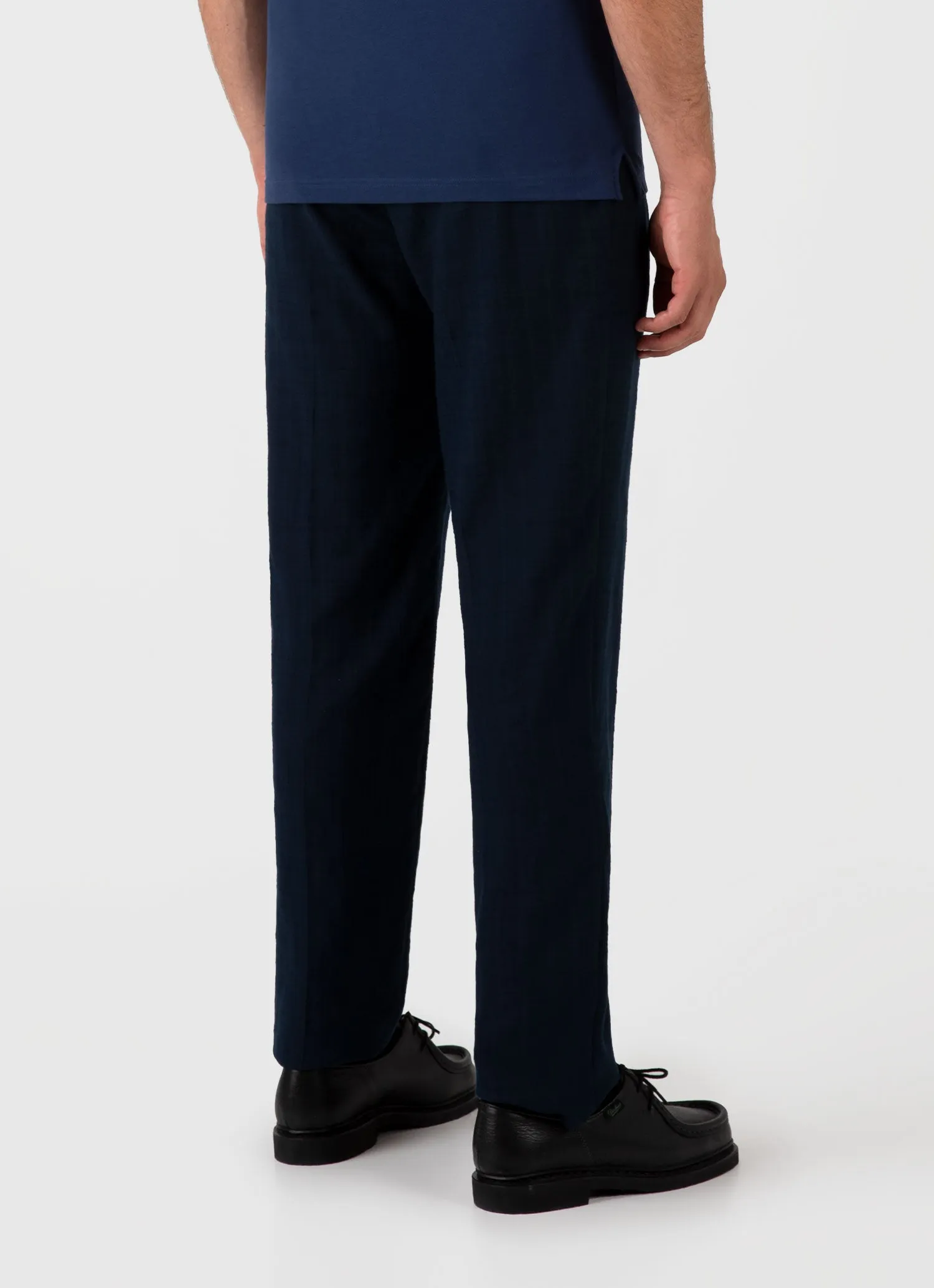 Men's Cotton Raffia Pleat Trouser in Navy sold by Sunspel product image thumbnail 5