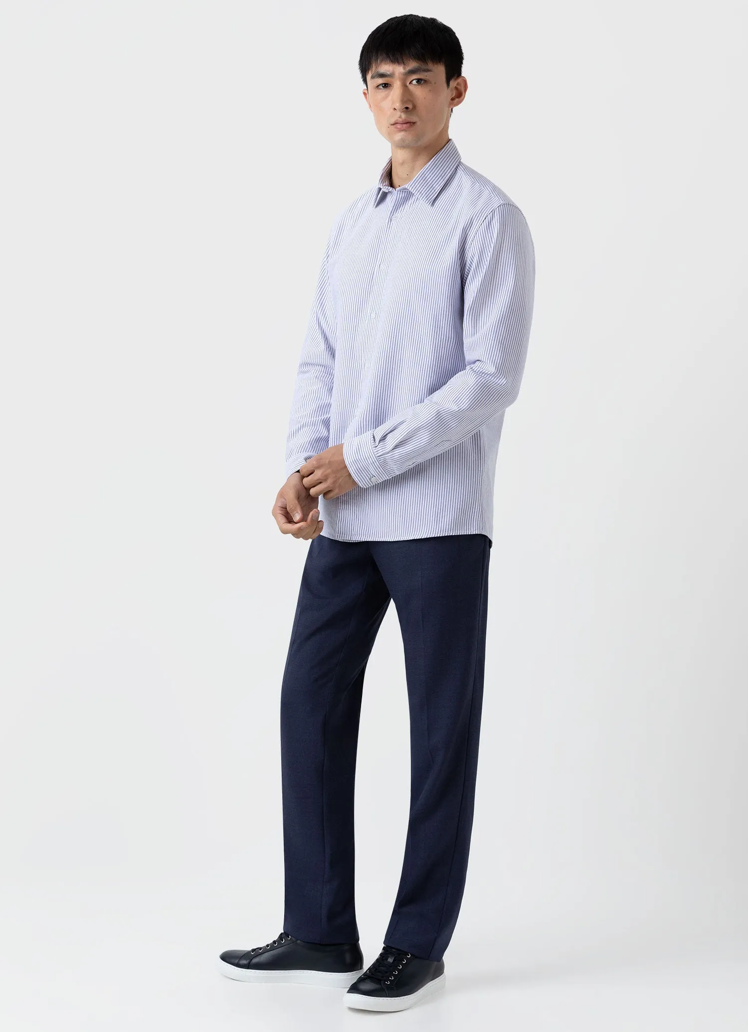 Men's Oxford Shirt in White/Navy sold by Sunspel product image thumbnail 3