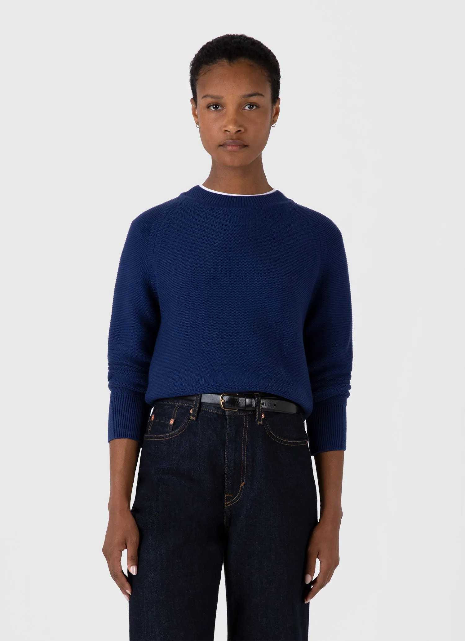 Women's Textured Cotton Jumper in Ink Blue sold by Sunspel