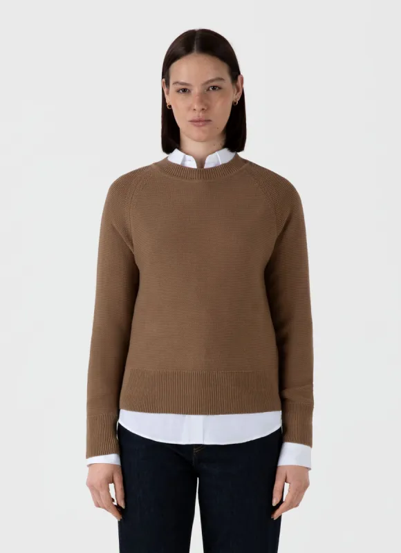 Women's Textured Cotton Jumper in Almond sold by Sunspel