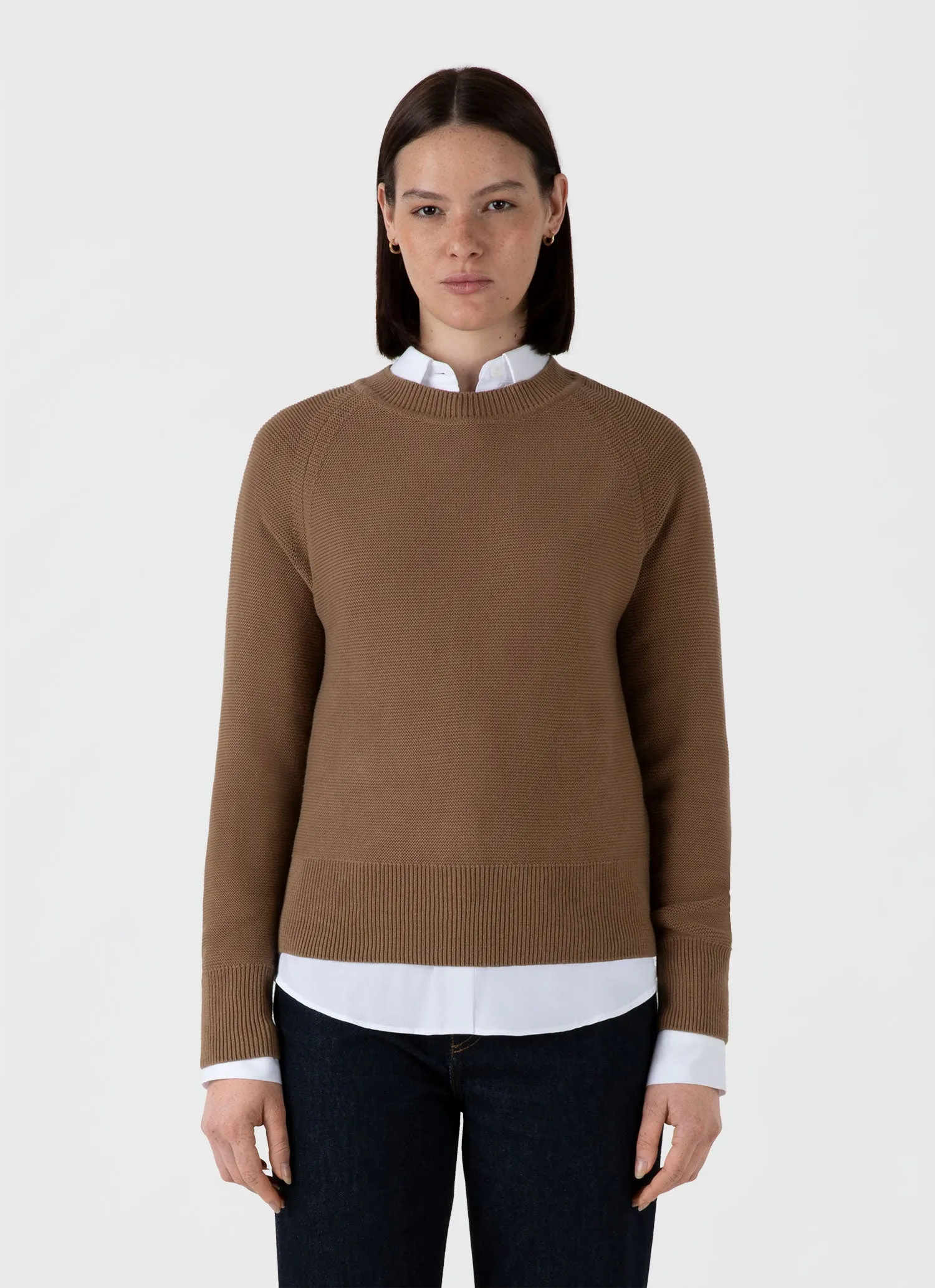 Women's Textured Cotton Jumper in Almond sold by Sunspel