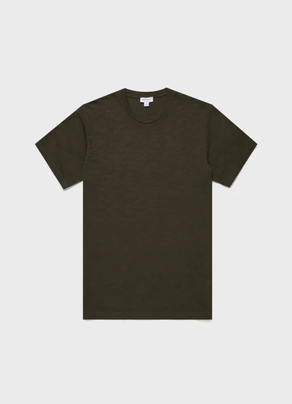 Men's Cotton Linen T-shirt in Pine Green sold by Sunspel