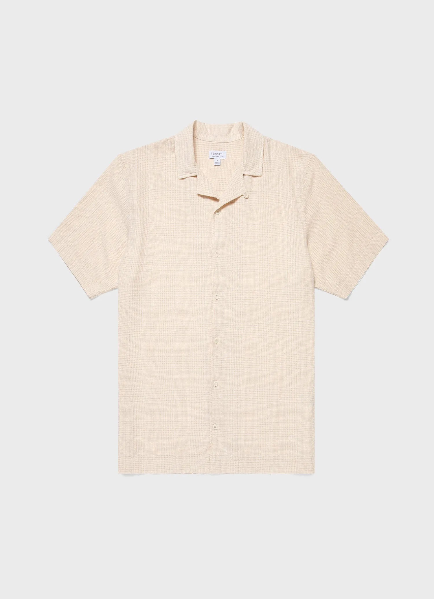 Men's Loose Weave Check Camp Collar Shirt in Ecru sold by Sunspel
