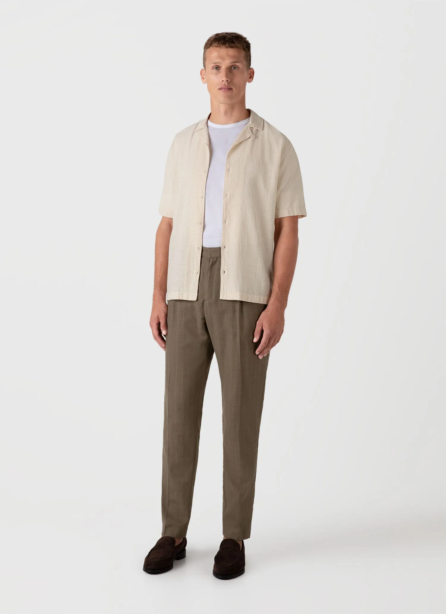 Men's Loose Weave Check Camp Collar Shirt in Ecru sold by Sunspel product image thumbnail 3