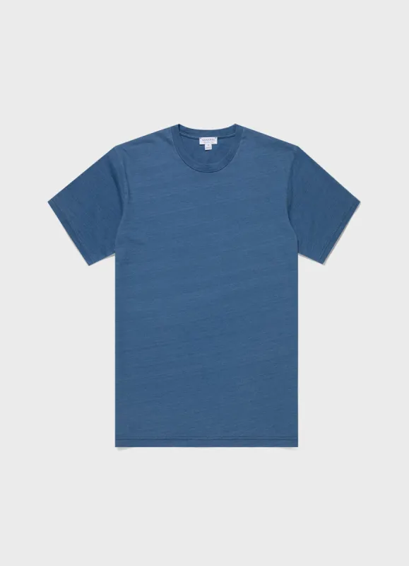 Men's Riviera Midweight T-shirt in Mid Indigo Wash made by Sunspel