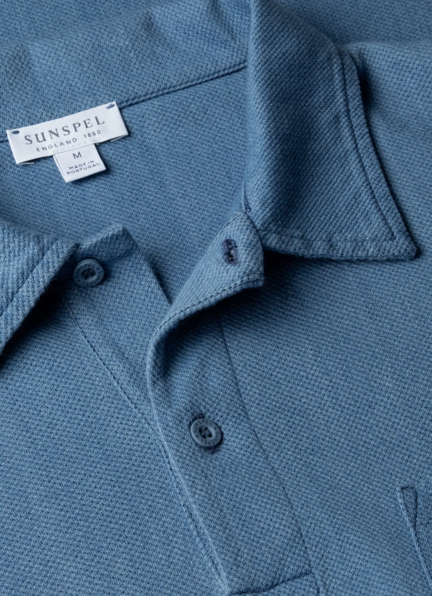 Men's Riviera Polo Shirt in Mid Indigo Wash sold by Sunspel product image thumbnail 4