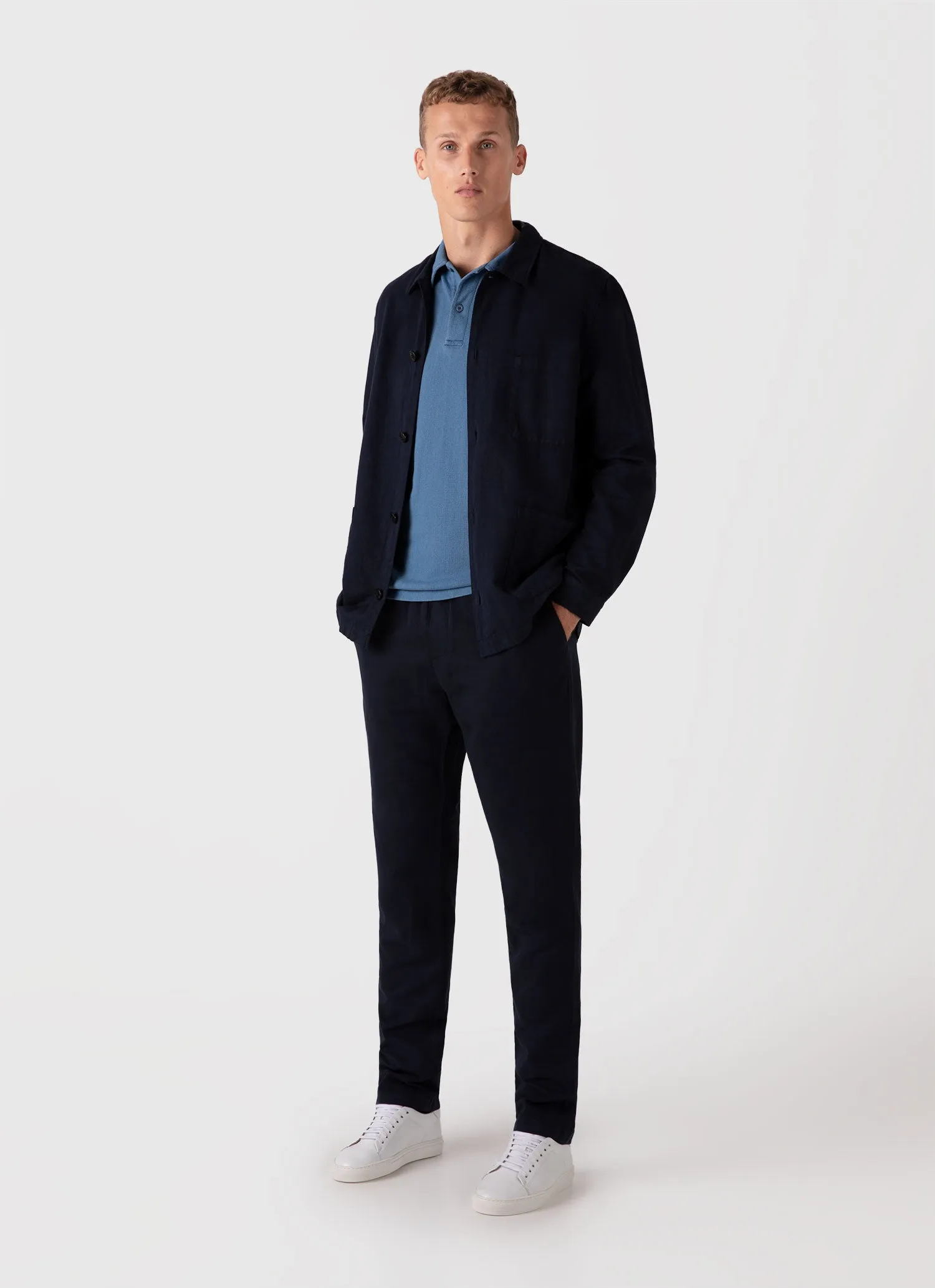 Men's Riviera Polo Shirt in Mid Indigo Wash sold by Sunspel product image thumbnail 3