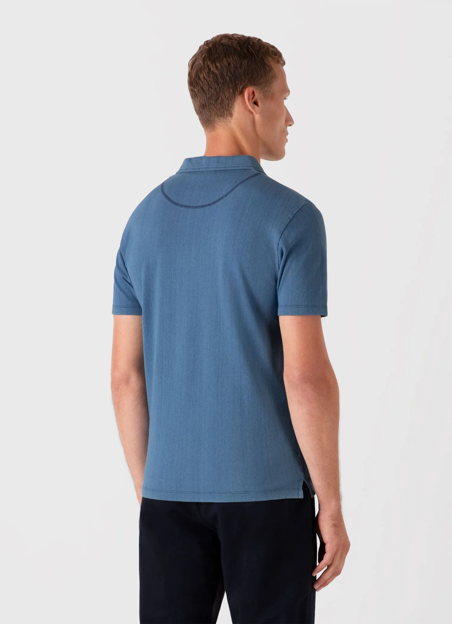 Men's Riviera Polo Shirt in Mid Indigo Wash sold by Sunspel product image thumbnail 5