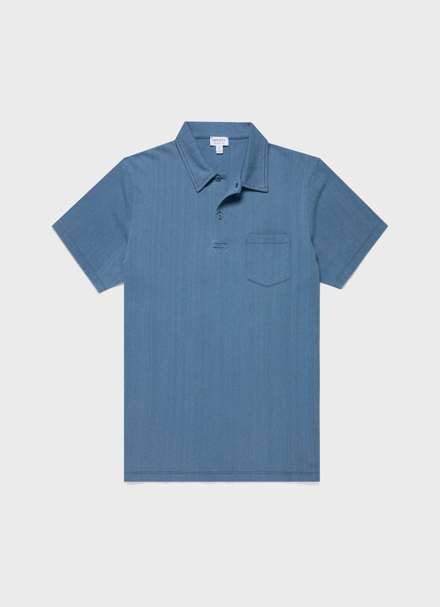 Men's Riviera Polo Shirt in Mid Indigo Wash sold by Sunspel
