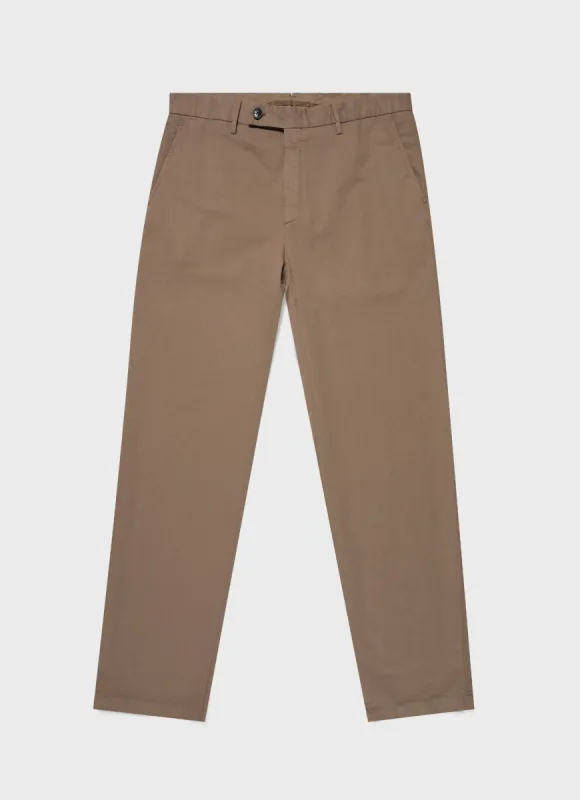 Men's Cotton Linen Trouser in Dark Tan sold by Sunspel