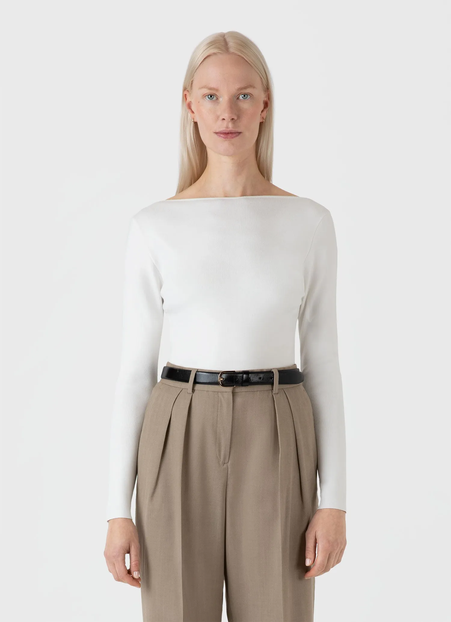 Women's Viscose Slash Neck Top in Ecru sold by Sunspel