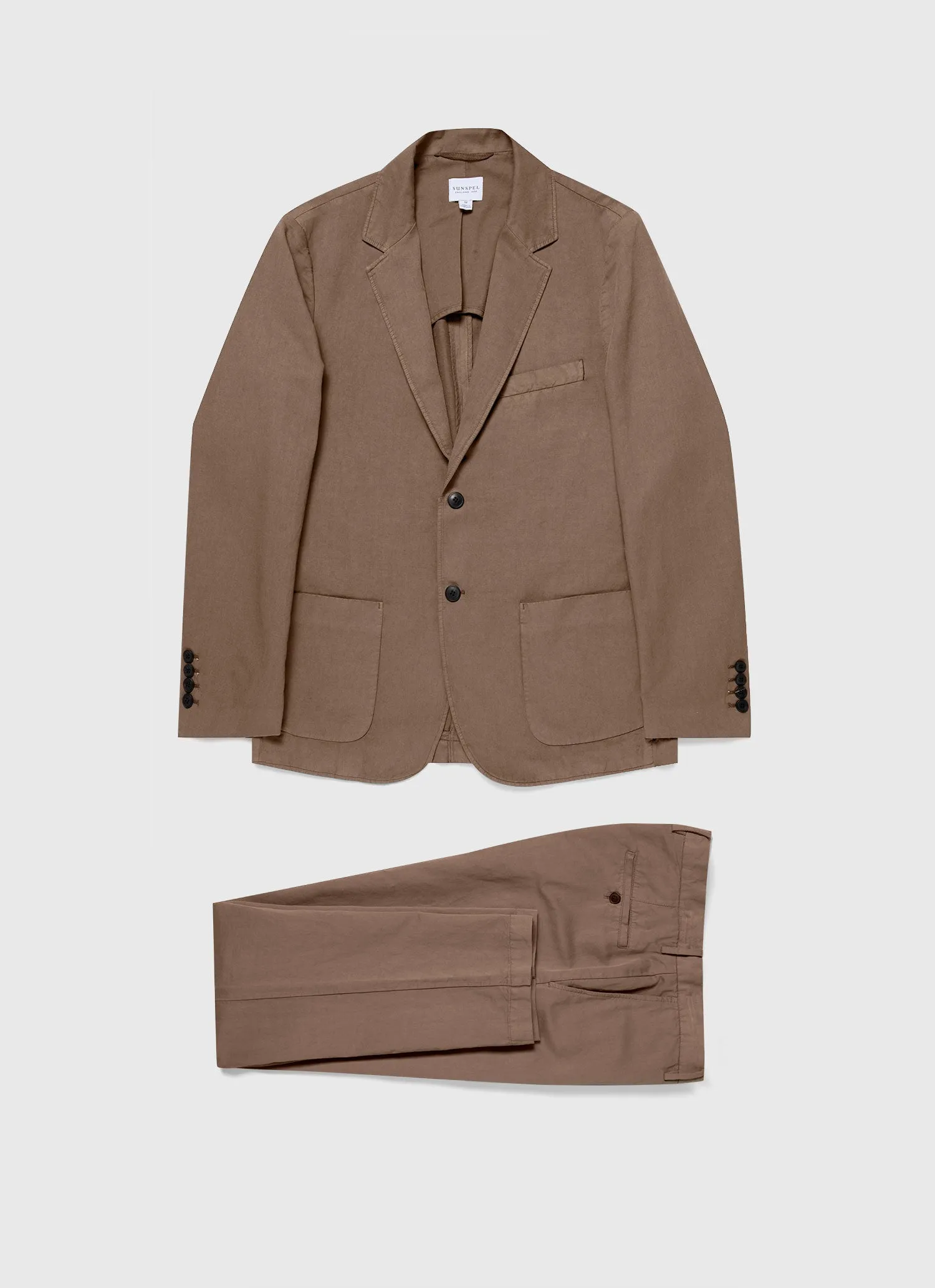 Men's Cotton Linen Two-Piece Suit in Dark Tan sold by Sunspel