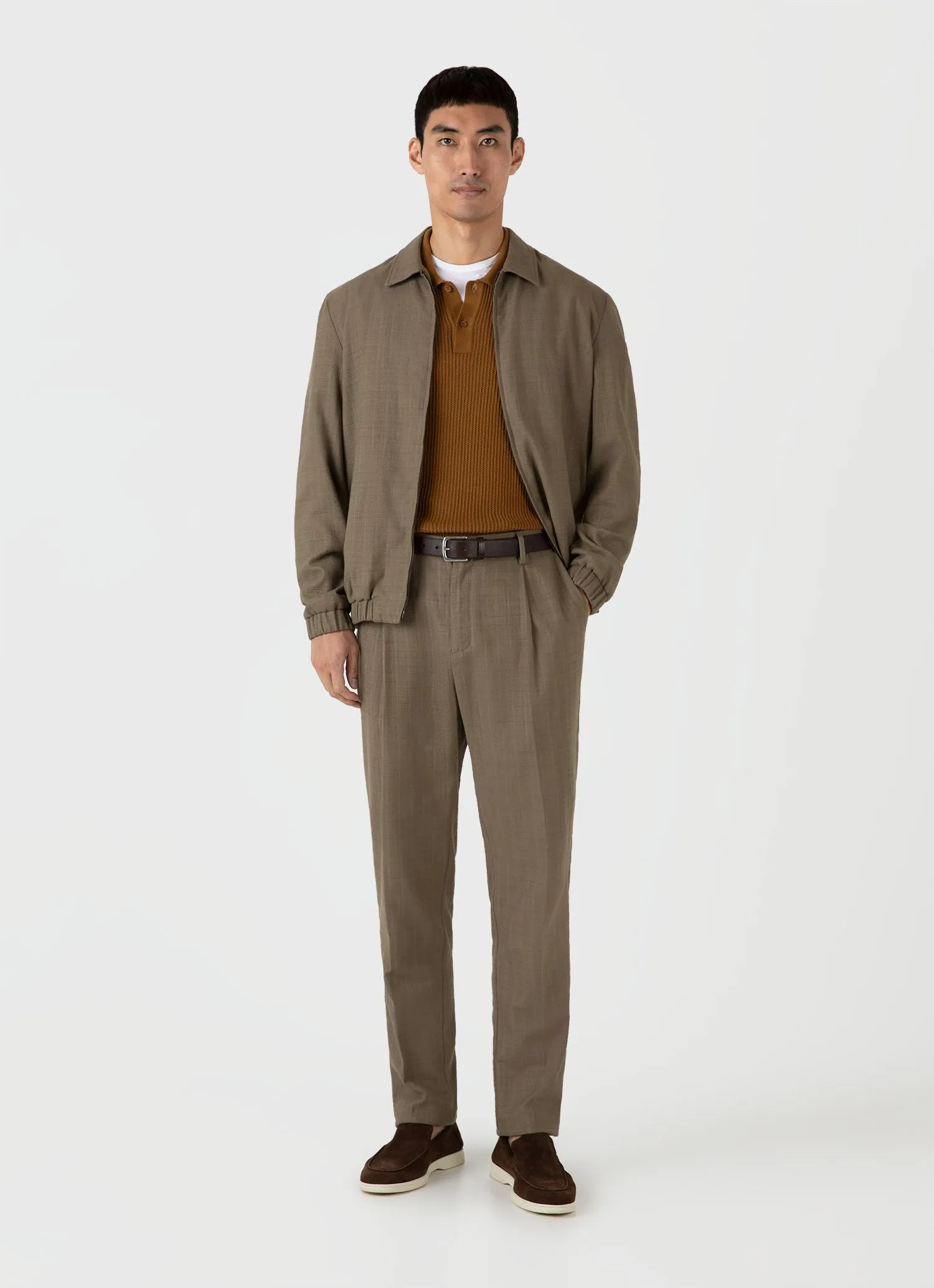 Men's Linear Mesh Knit Polo Shirt in Golden Brown sold by Sunspel product image thumbnail 3