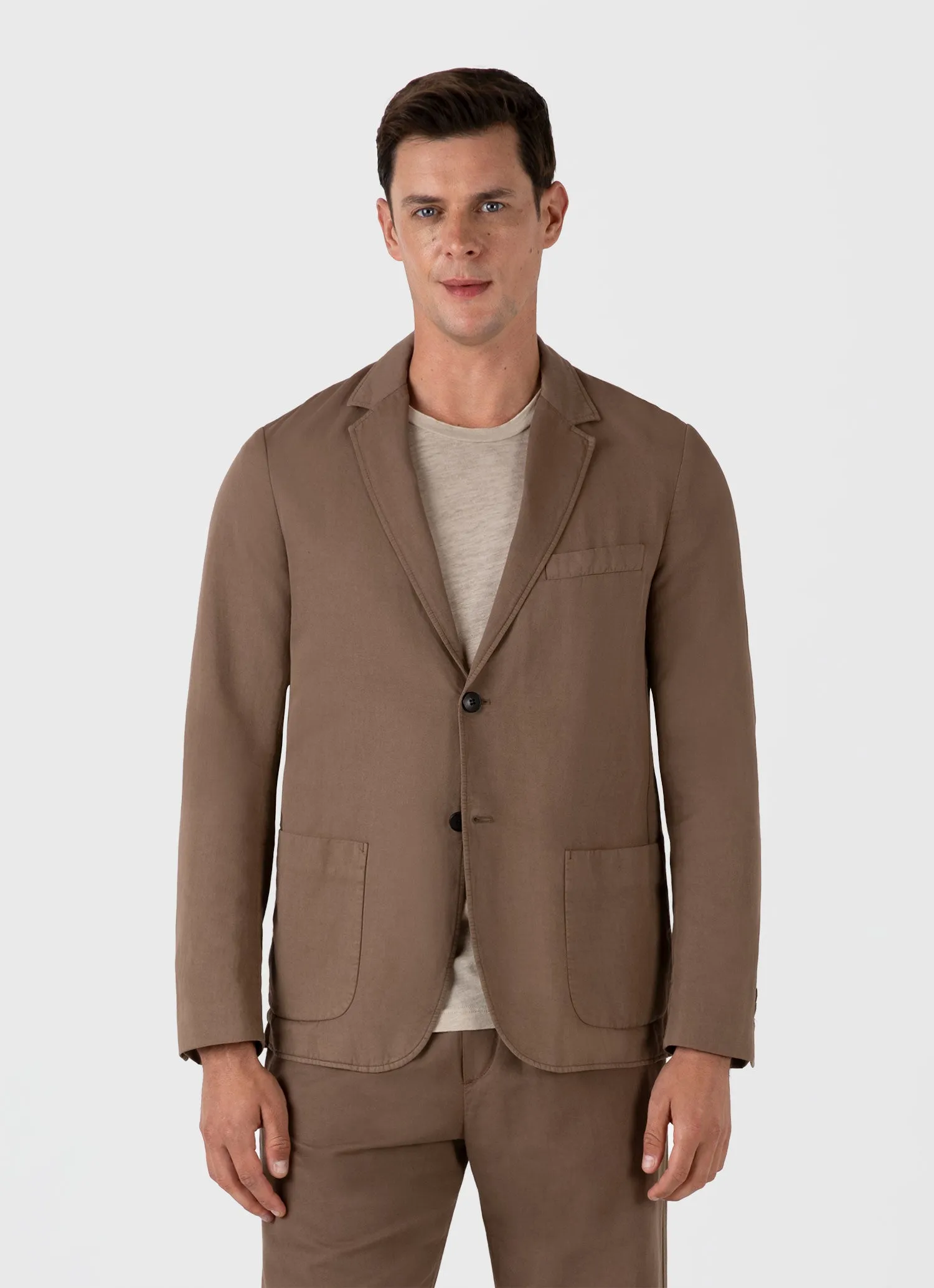 Men's Cotton Linen Blazer in Dark Tan sold by Sunspel product image thumbnail 2