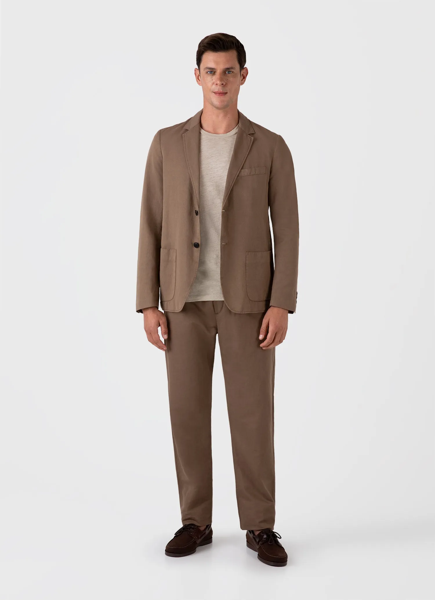 Men's Cotton Linen Blazer in Dark Tan sold by Sunspel product image thumbnail 3