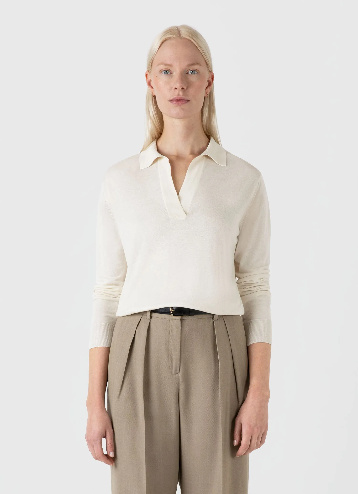 Women's Mulberry Silk Polo in Ecru sold by Sunspel