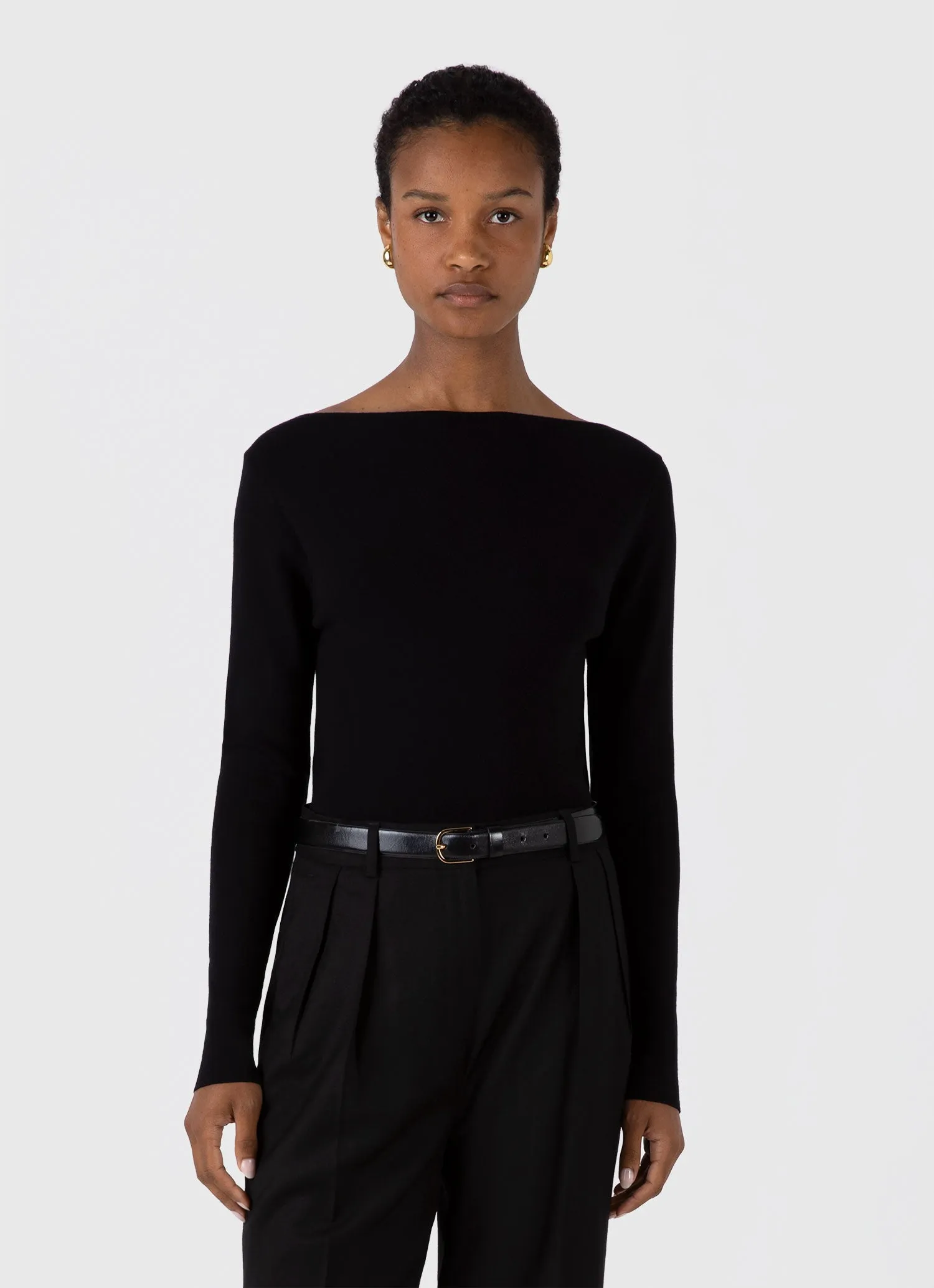 Women's Viscose Slash Neck Top in Black sold by Sunspel