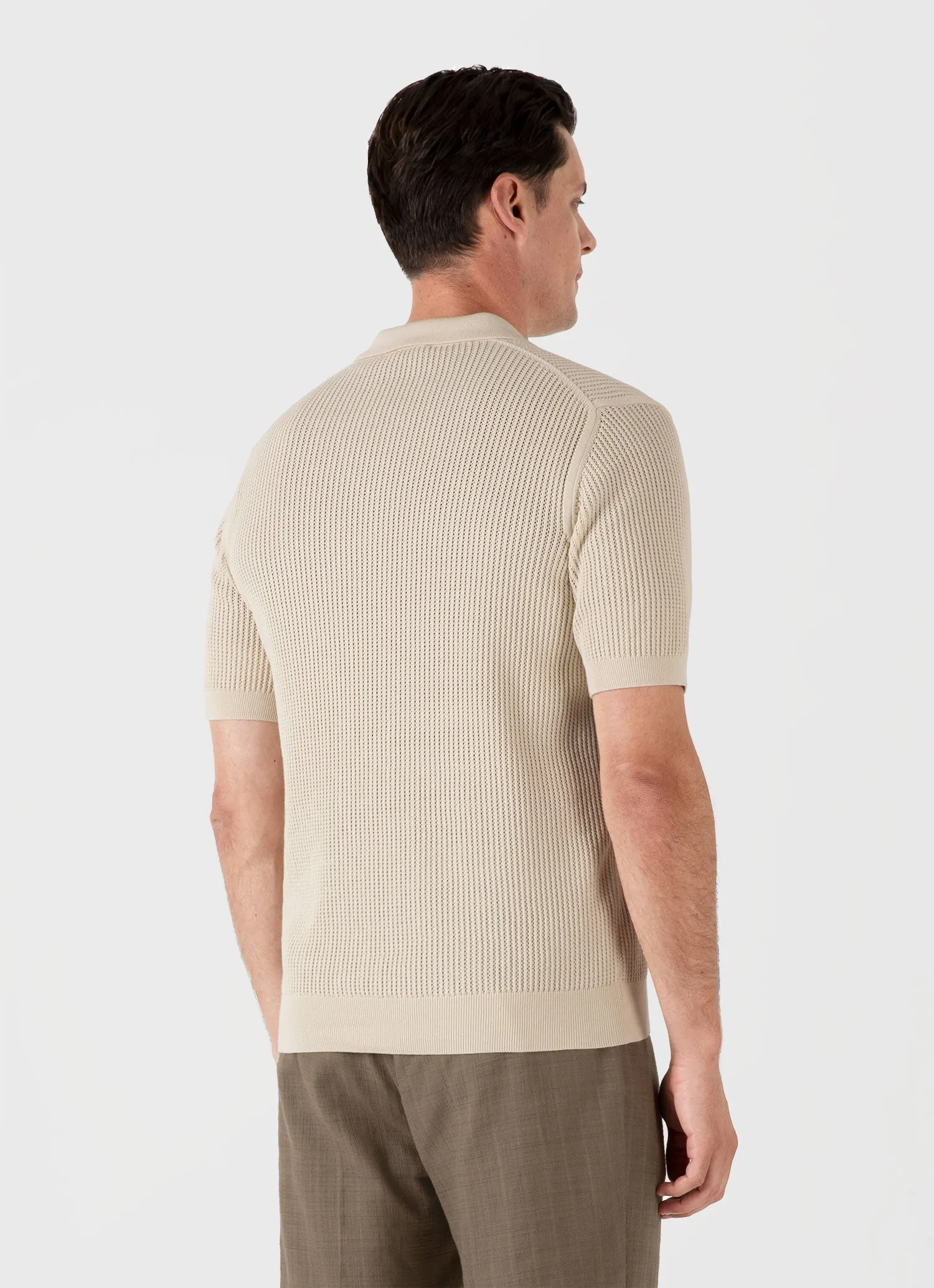 Men's Linear Mesh Knit Polo Shirt in Ecru sold by Sunspel product image thumbnail 5