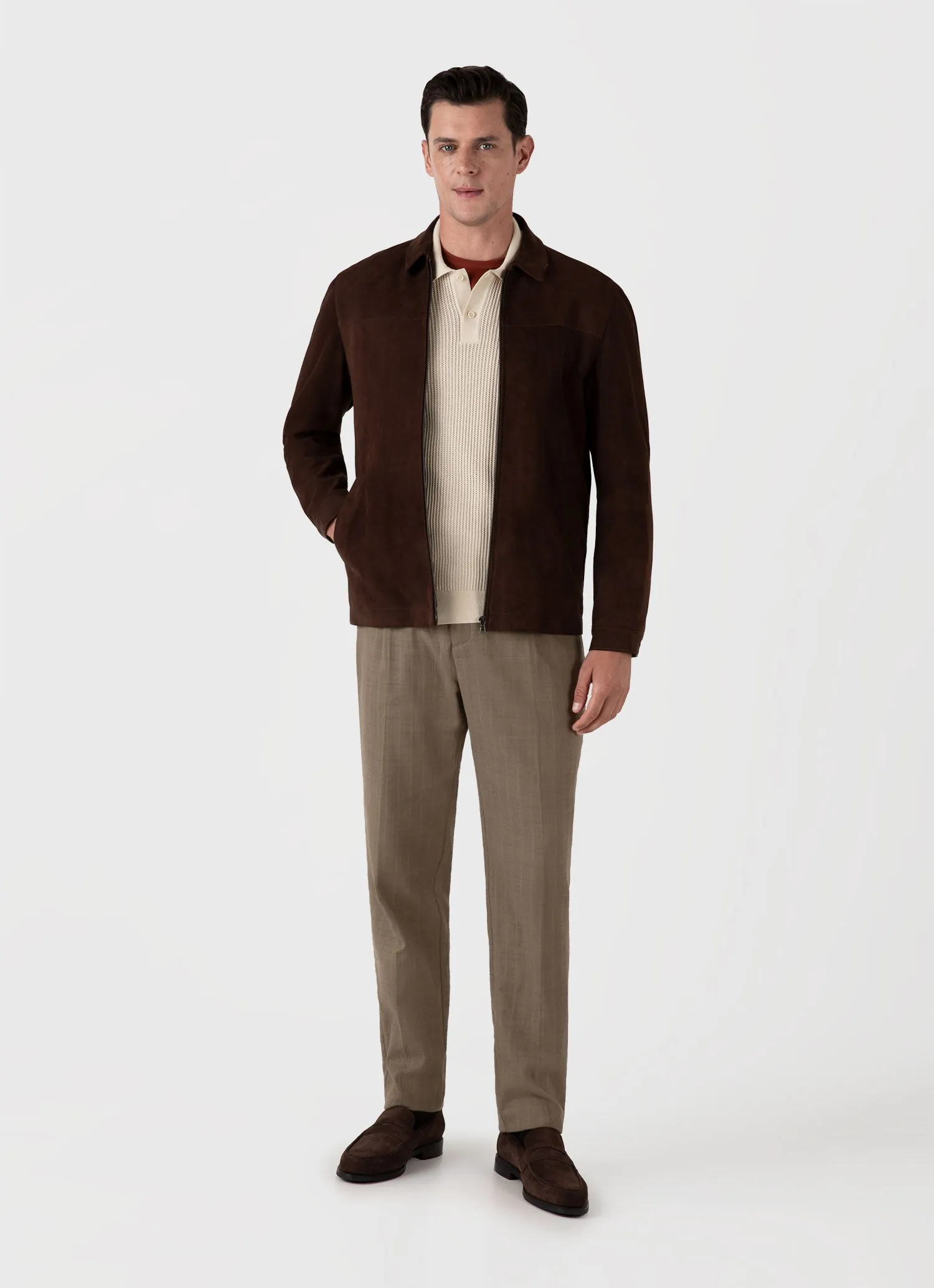 Men's Linear Mesh Knit Polo Shirt in Ecru sold by Sunspel product image thumbnail 3