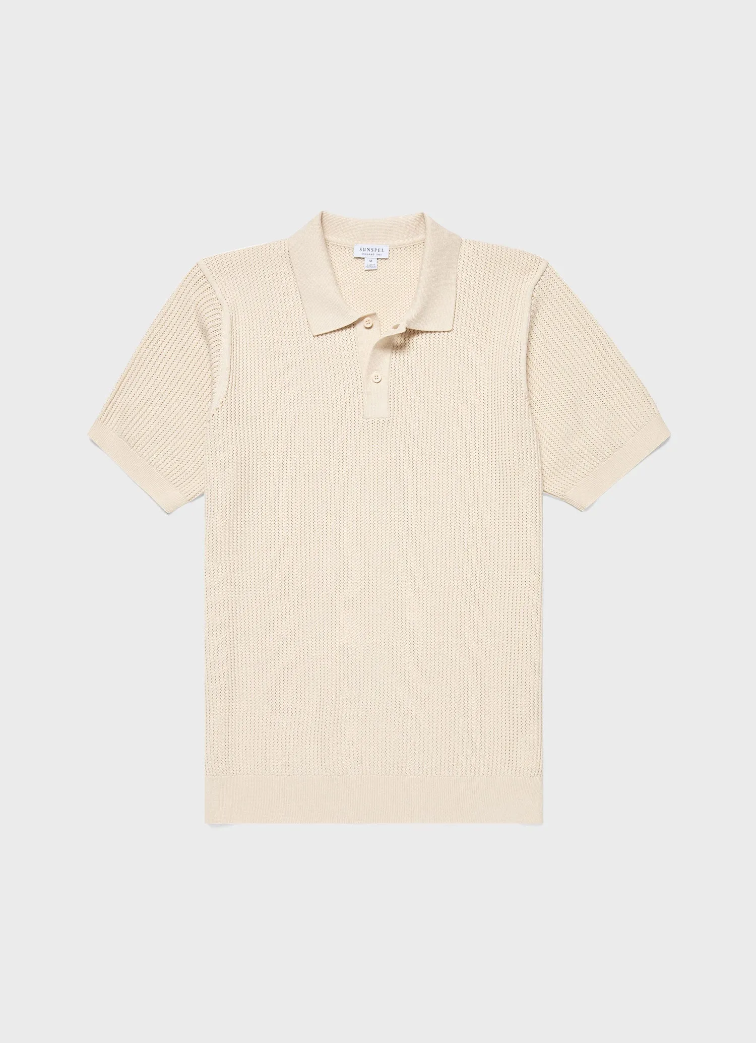 Men's Linear Mesh Knit Polo Shirt in Ecru sold by Sunspel