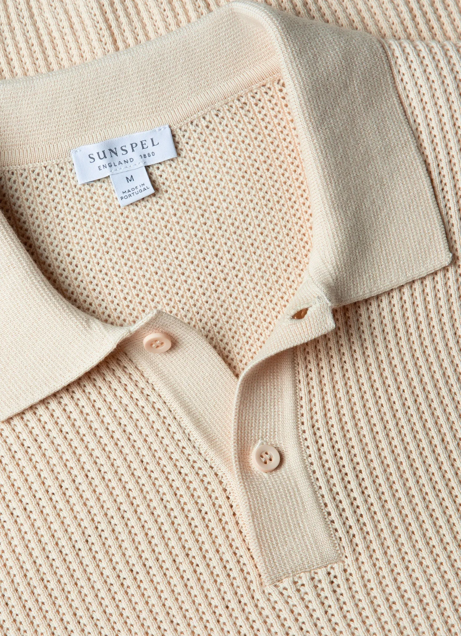 Men's Linear Mesh Knit Polo Shirt in Ecru sold by Sunspel product image thumbnail 4