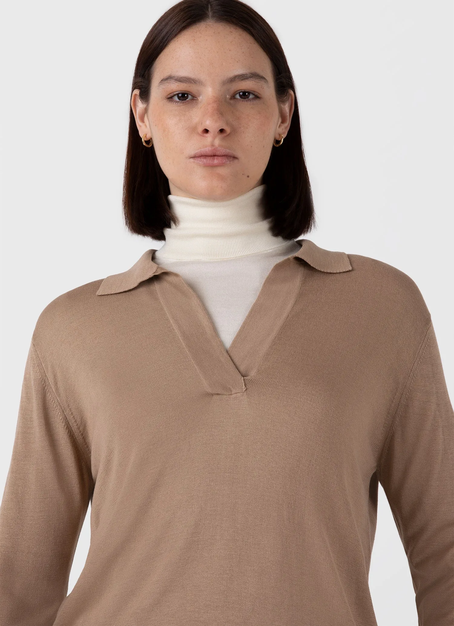 Women's Mulberry Silk Polo in Oat sold by Sunspel product image thumbnail 4