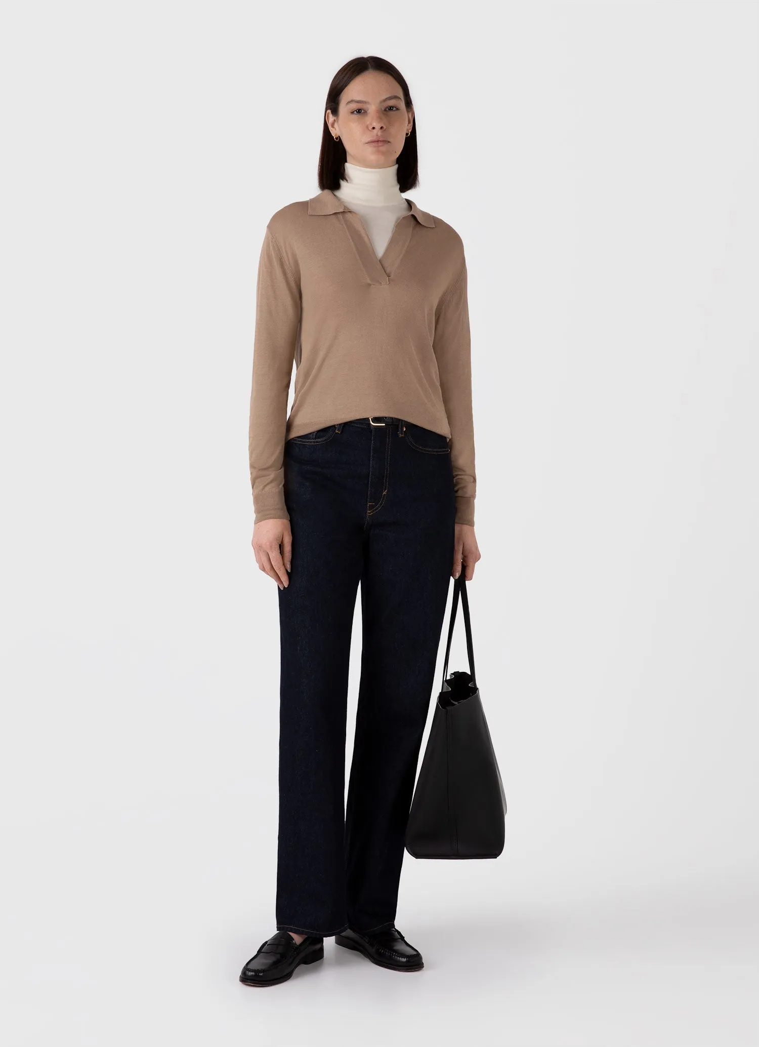 Women's Mulberry Silk Polo in Oat sold by Sunspel product image thumbnail 2