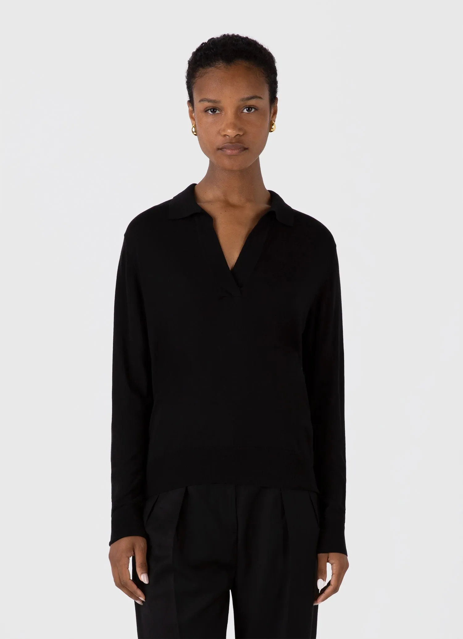 Women's Mulberry Silk Polo in Black sold by Sunspel