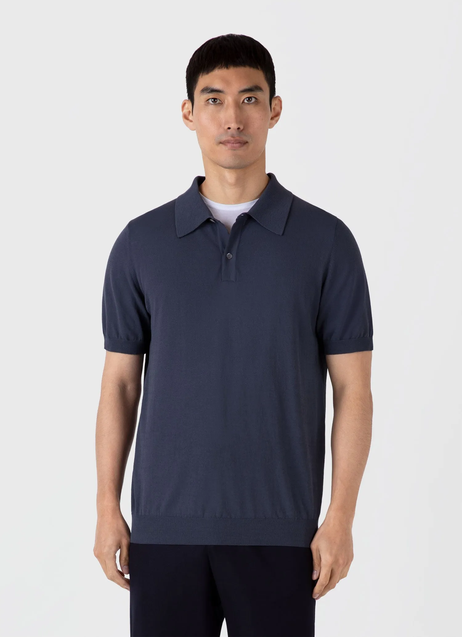 Men's Ice Cotton Polo Shirt in Slate Blue sold by Sunspel product image thumbnail 2