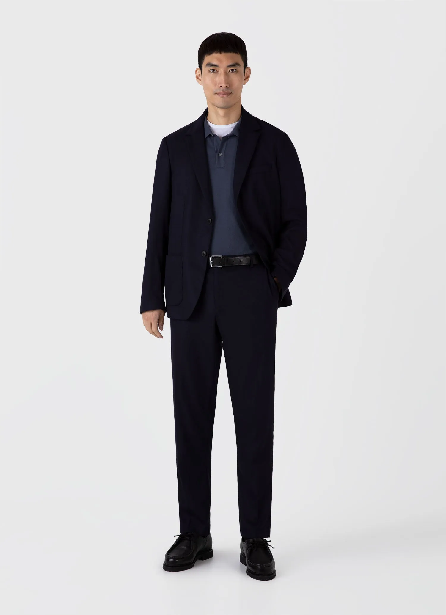 Men's Ice Cotton Polo Shirt in Slate Blue sold by Sunspel product image thumbnail 3