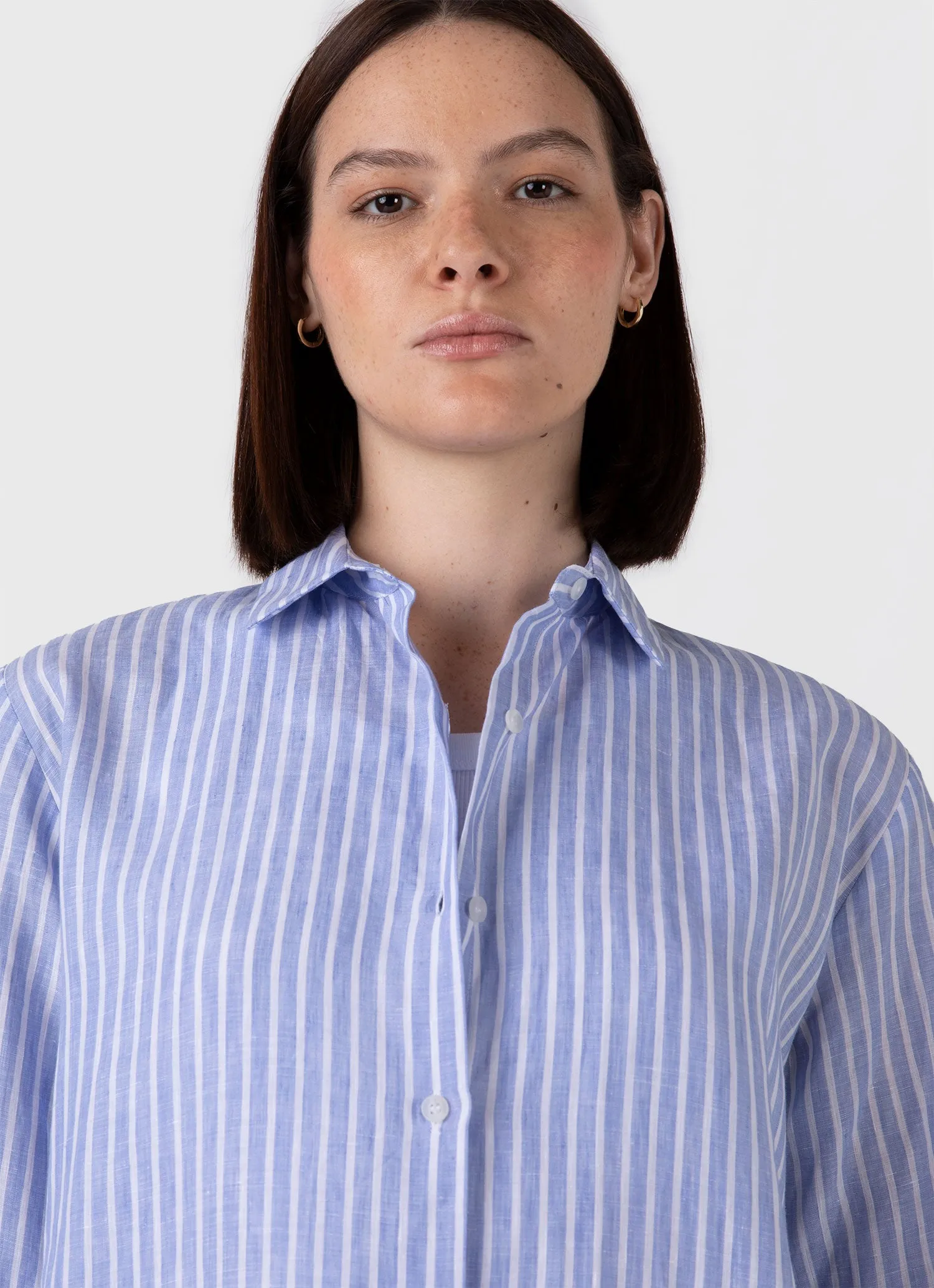 Women's Linen Shirt in Blue/White sold by Sunspel product image thumbnail 4