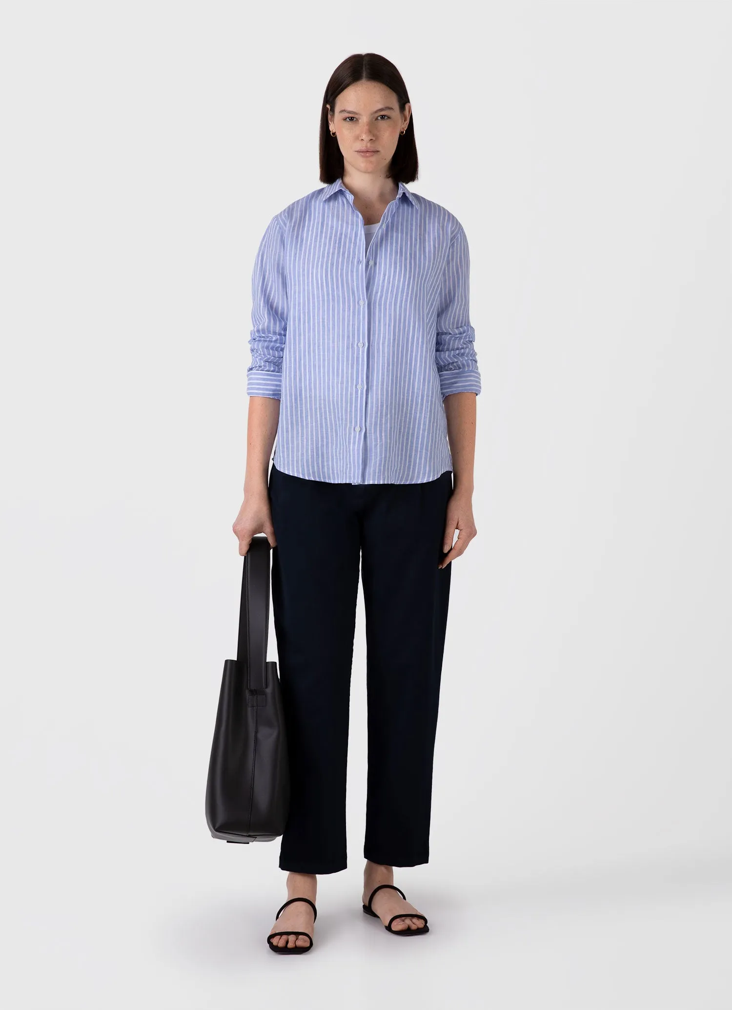 Women's Linen Shirt in Blue/White sold by Sunspel product image thumbnail 2